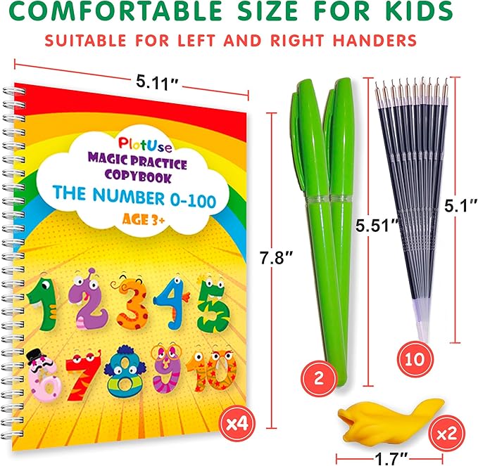 Magic Practice Copybook for Kids Ages 3-8, 4 Pack Grooved Reusable Handwriting Workbooks, Tactile Letter and Number Tracing Set with 2 Disappearing ... Preschool Graduation or Toddler Learning Gift