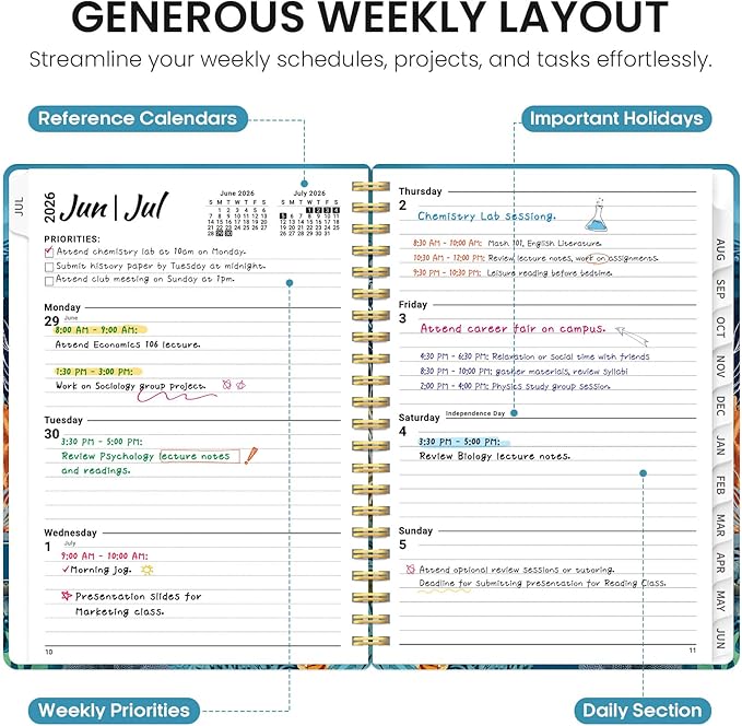 Planner 2026-2027, Academic Year Monthly and Weekly Calendar Planner, Jul 2026 - Jun 2027, Hardcover Teacher Student Planning Agenda book with Tabs, Perfect for School Office Supplies, 8.5" x 11" - Deep Bearings