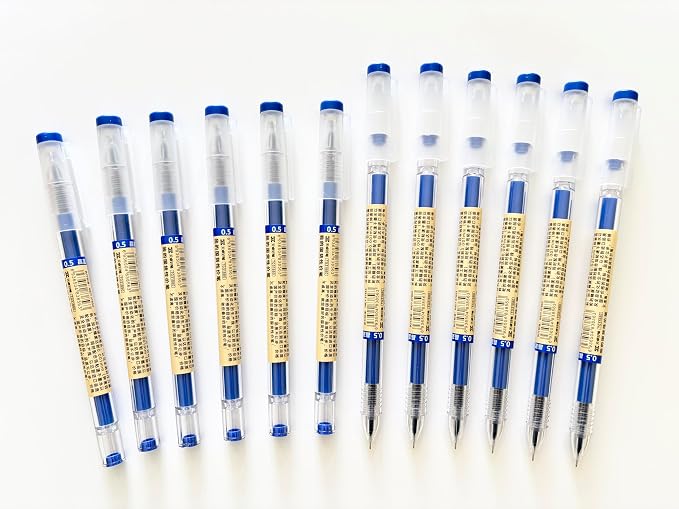 12 Pcs 0.5mm Blue Gel Ink Pen Japanese Stationery Extra Fine Chinese Ballpoint Pen for Office School Korean Stationery Supply
