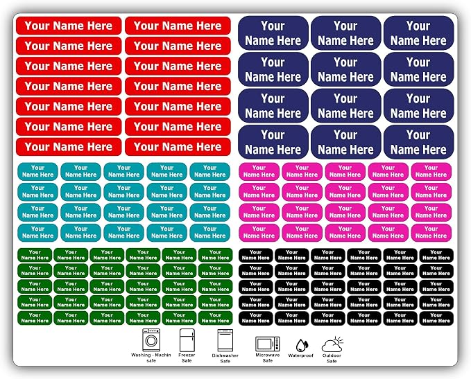 126 Personalized Waterproof Name Labels. Press and Stick Multi use Custom Name Labels. Highly Durable Customized Name Stickers with Permanent Self Adhesive. Great for School, Daycare or Camp.