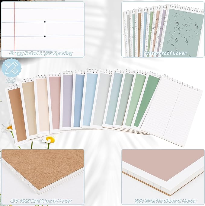 24 Pack Steno Pads 6 x 9 in Spiral Top Notebook Bulk 12 Retro Color Note Pad 60 Sheets Gregg Rule Writing Paper Steno Notebooks for Students Teachers Men Women Professionals Office School Recording