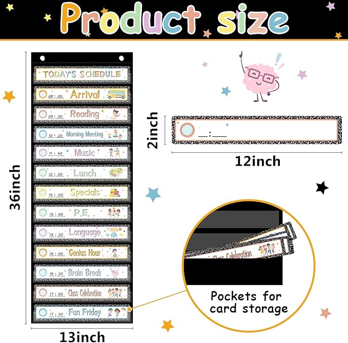 AmazingSpark Pocket Daily Schedule Pocket Chart Durable Visual Schedule Easy to Use Reusable for Classroom Office Home School Activity Reversible Chart for Sentence Strips
