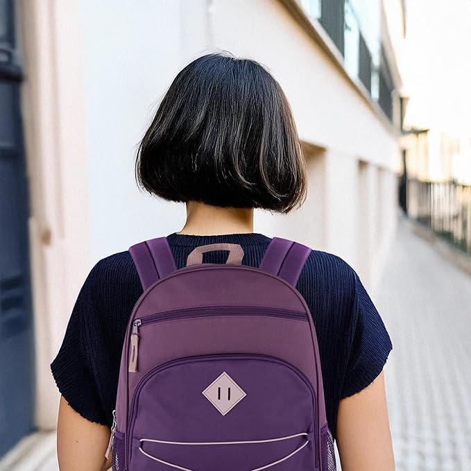 Summit Ridge Backpacks with Bungee Cord Front | 17” Multi Pocket Backpack for Adults, College, Travel (Purple/Lilac)
