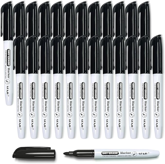SFAIH Black Dry Erase Markers Fine Tip - 24 Pack Whiteboard Markers For High-Volume Offices, Schools, Conference Rooms | Bulk Pack of Low-Odor