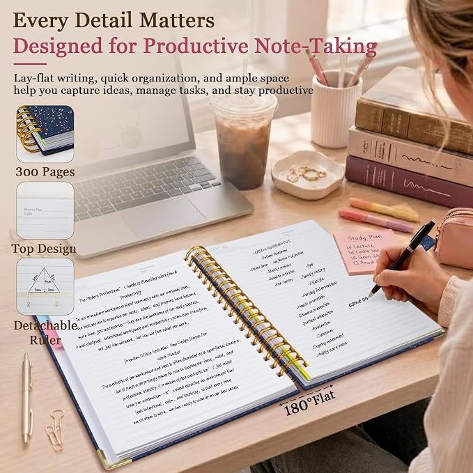 Spiral Notebook Journal 8.5''x 11'' 5 Subject Notebook with Dividers, 300 Pages Notebook College Ruled with Magnetic Closure, A4 Tabbed Notebooks for Work School, Sparkle Journal for Women (Dark Blue)