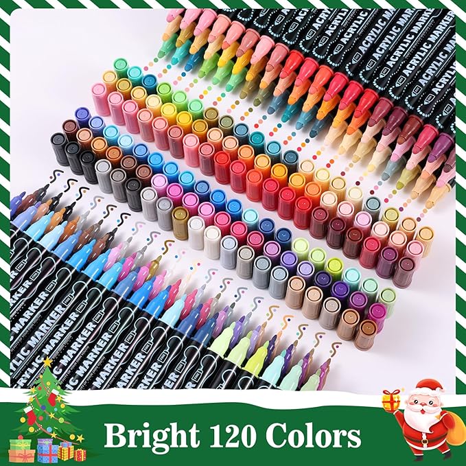 nauets 120 Colors Dual Tip Acrylic Paint Markers, Premium Dot & Fine Tip Acrylic Paint Pens for Rock, Wood, Fabric, Canvas, Glass, Scrapbook, Paper, Ceramic, Egg, and DIY Crafts Supplies Art Gifts