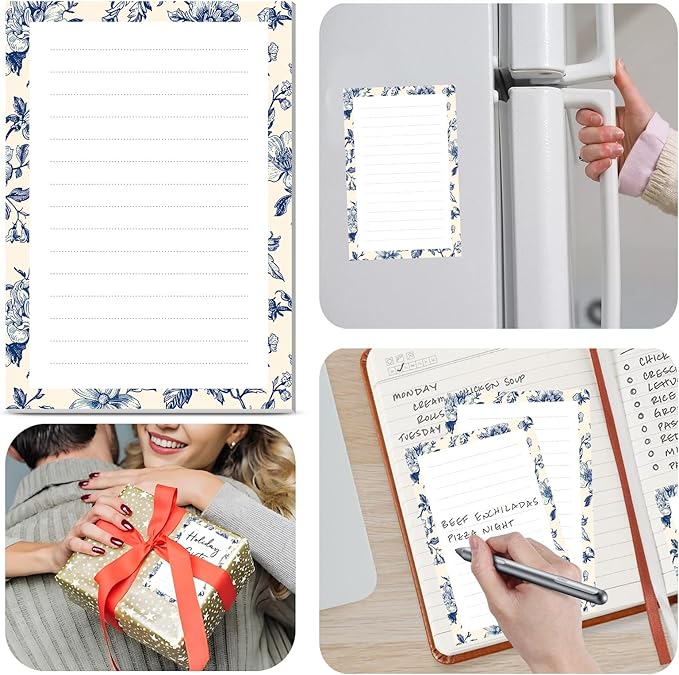 2 Pack Lined Sticky Notes 4x6 in, Cute Self-Stick Notepads with Lines, Large Memo Pads Strong Adhesive for Office, Home Blue Cute Boho Flower