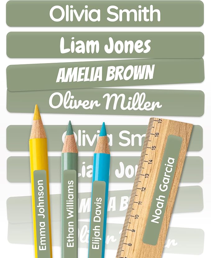 Personalized Kids Name Labels for Pencils Green [150pcs] - Waterproof Name Stickers for School & Daycare - Pencil Custom Name Stickers - Children Name Stick On Labels for Pens (2.0”x0.3”)