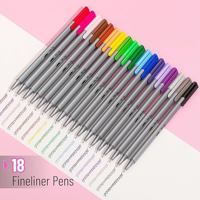 Mr. Pen- Colored Fineliner Pens, 18 Pack, 0.4mm Fine Point, Smooth Bible Journaling Pens for Detailed Drawing, Note-Taking, Coloring, Sketching, Planning & Art Projects, School Supplies