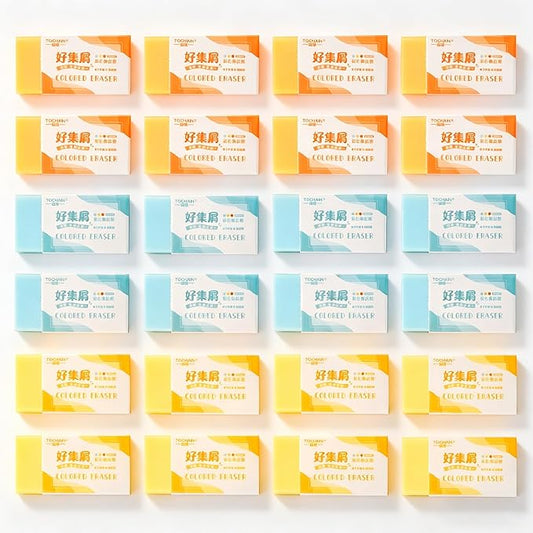 Smilo 24 Pack Pencil Erasers for Colored Pencils, Soft Erasers that Won't Tear Paper, Latex-Free Bulk Erasers for School Office Art Drawing, Smudge-Free Magic Rub for Teens Adults