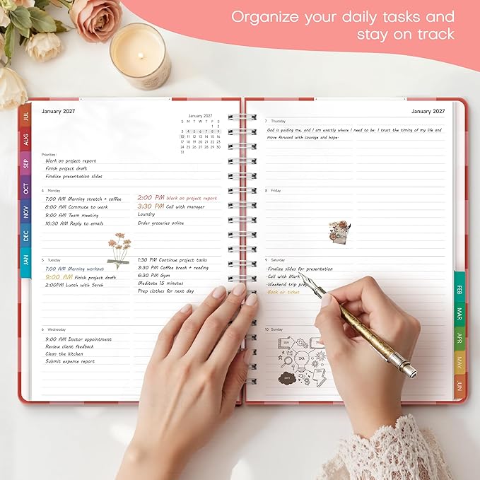 Planner 2026-2027 Monthly and Weekly Academic Planner July 2026 - June 2027, Hardcover Calendar 2026-2027 Agenda Daily Planner for Student Teacher School Office Supplies, 7.4" x 10.2", Pink Checkered