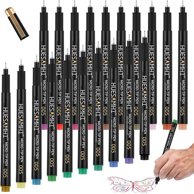 005 Micro Pen 20 Colors 0.20mm FineLiner Pens for Art Waterproof Ink Fine Tip Illustration Sketching, Anime Bullet Journal and Technical Drawing