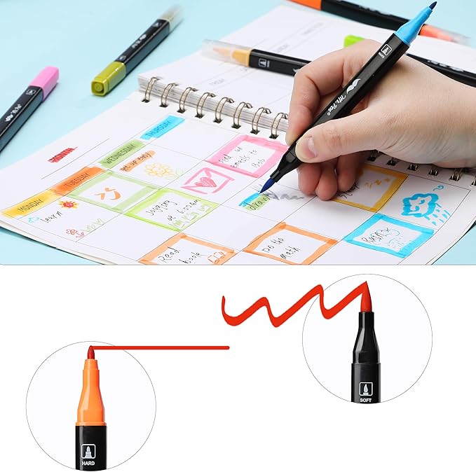 Mr. Pen- Dual Tip Brush Pens, 12 pcs, Vibrant Colors, Brush and Fine Tip Marker, Dual Tip Markers, Art Markers for Adults