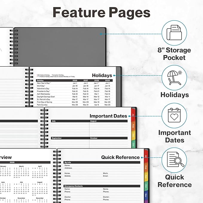 Dunwell Planner 2026-2027 8.5x11, July 2026 to June 2027, Weekly and Monthly Academic Year Planner Calendar, Flexible Cover, Wirebound, Laminated Tabs