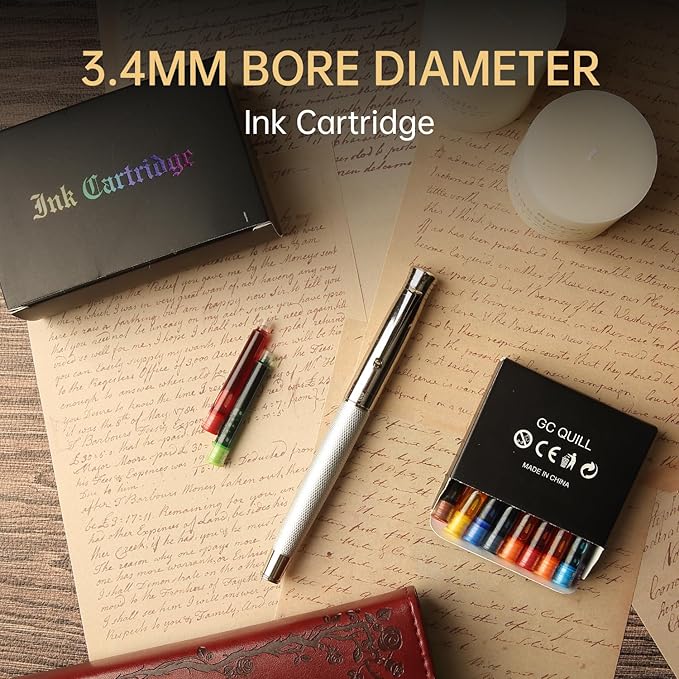 Fountain Pen Ink Cartridges, 72 Pack Assorted Colors Ink Refills (4 Boxes of 18) - Bore Diameter 3.4mm (Assorted Colors)
