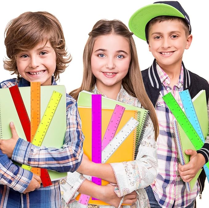 Colorful Clear Plastic Rulers 12 Inch - 8 Pack Transparent Assorted Color Rulers with Centimeters, Millimeters and Inches, Straight Rulers Bulk for Kids School, Classroom, Home & Office Supplies