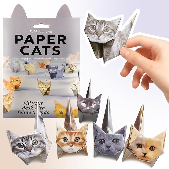 POPLOPP DIY Paper Cats Origami Kit, 50 Sheets 3D Origami Paper to Fold Cute Cat Figures, Fun Craft Activity for Kids & Adults, Desk Decor and Gift for Pet Lovers