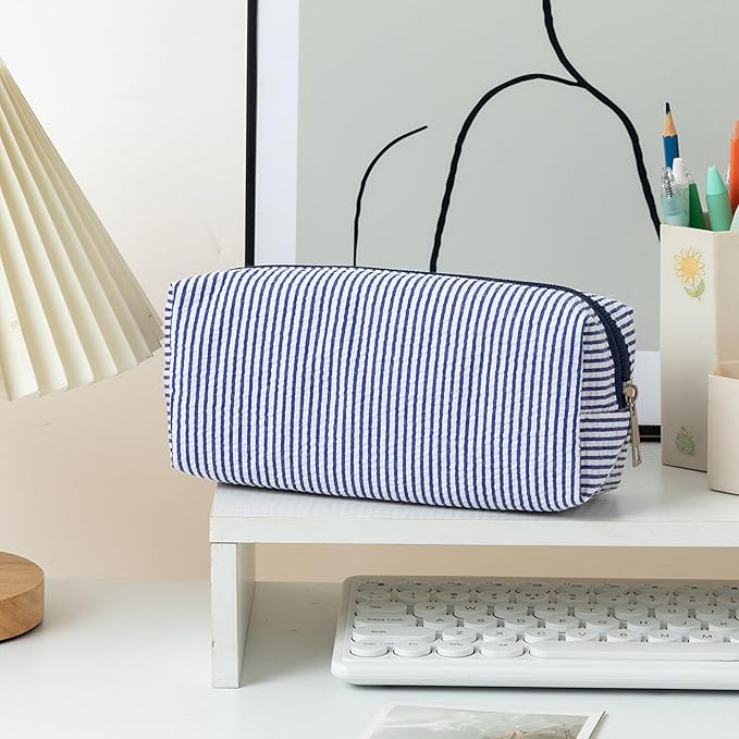 Cute Pencil Case Capacity Pencil Pouch Aesthetic Pen Bag Office Stationery Organizer Simple Sturdy Multifunctional Cosmetic Pouch (Navy blue)