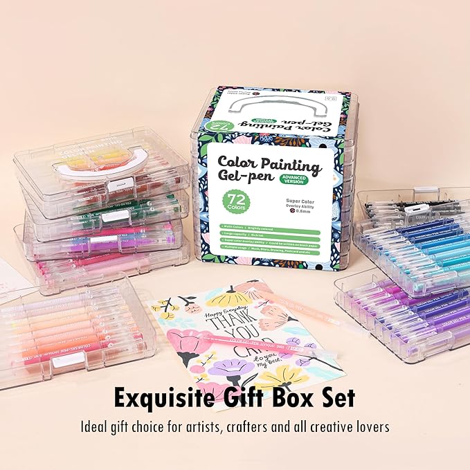 Acrylic Gel Pens for Coloring, 72 Pack Colored Gel Pens for Black Paper & White Paper, 0.6mm Fine Point Colorful Pens for Adult Drawing, Journaling, Note Taking, Doodling, Art Supplies