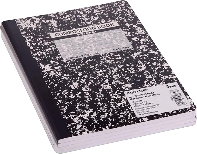Mintra Office Composition Books (Black Marble Comp - Wide Ruled, 24 Units (6-4pks))