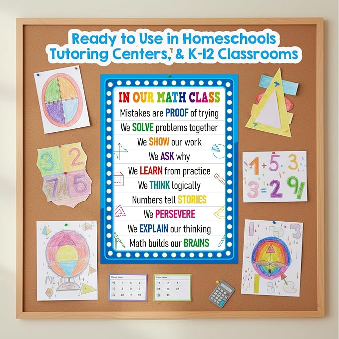 FaCraft In Our Math Class Poster - Growth Mindset Math Classroom Decorations for Elementary Middle High School Educational Motivational Math Bulletin Board Wall Decor Back to School Teacher Supplies