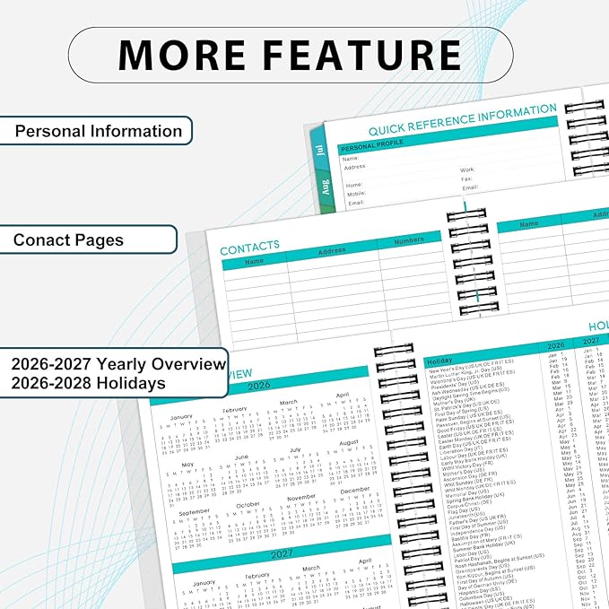 Planner 2026-2027- Academic Planner 2026-2027, JUL.2026 - JUN.2027, 6.4" x 8.3", 2026-27 Calendar Planner, Weekly and Monthly with Waterproof PVC Cover, Colorful Tabs, Spiral Bound, Student Teacher Organizer - Black