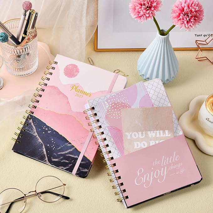 2027 Planner - 2027 Weekly and Monthly Planner Calendar, January 2027 - December 2027, 6.3" x 8.4", Back Pocket + Thick Paper + Twin-Wire Binding - Pink Moon