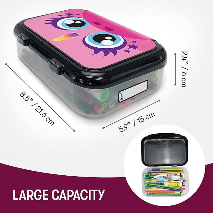 ZIPIT: Recycled Plastic Pencil Box - Pink Unicorn - Large Capacity Case, Character Stationery Organizer, School Supplies-Toy Holder, Snap Close, Kids