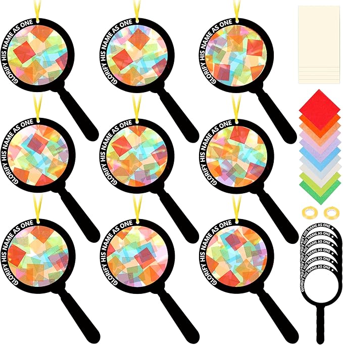 Renbuzhu 48PCS Sunday School VBS Crafts Bulk: Paper Magnifying Glass Nativity Suncatchers, Jesus Religious Christian Activity DIY Kits Church Decorations, Window Stained Glass Effect Art Supplies