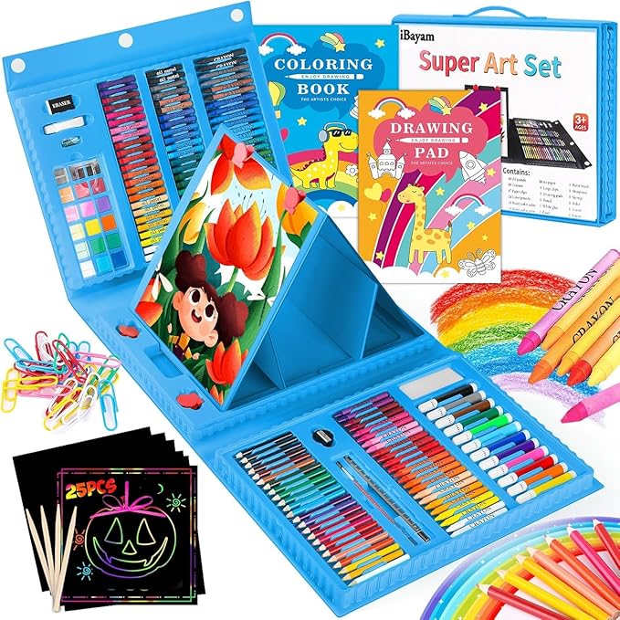 iBayam Art Case Coloring Set - (251ct), Art Kit for Him & Her, Art Supplies Set, Gifts with Trifold Easel, Scratch Paper, Sketching/Coloring Book, Crayons Pencils