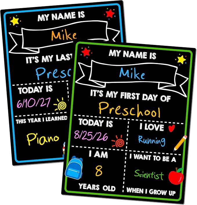 First Day of School Chalkboard, 14 x 11 in Paper Preschool Signs for Kids | Reusable Back to School Sign, Double Sided First Day of School Board, Easy Clean Blank Writing Board for Pre-k