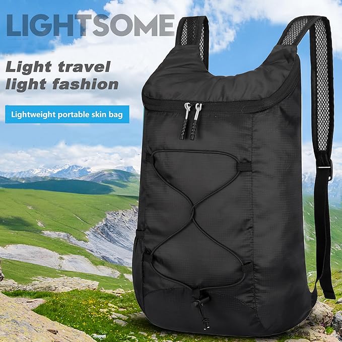 levayhill 16L Lightweight Foldable Hiking-Backpack Small Packable-Daypack For Travel,Ultralight Water-Resistant Gym Bag Men Women Easy Carry-on (Black)
