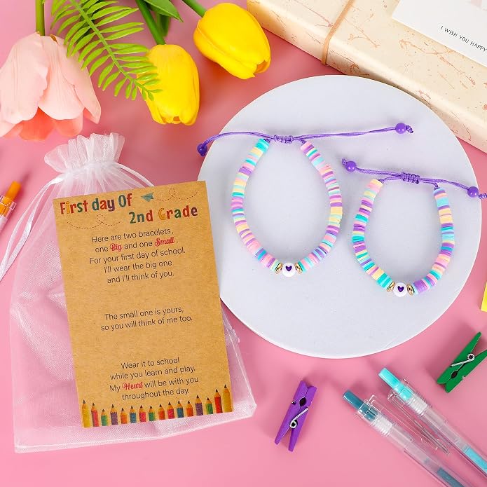 Back to School Supplies, First Day of Kindergarten Bracelet, Back to School Bracelet Mommy and Me, Prek Matching Wish Bracelets Set, Adjustable Bracelet for Boys Girls Gifts Stuff Bulk