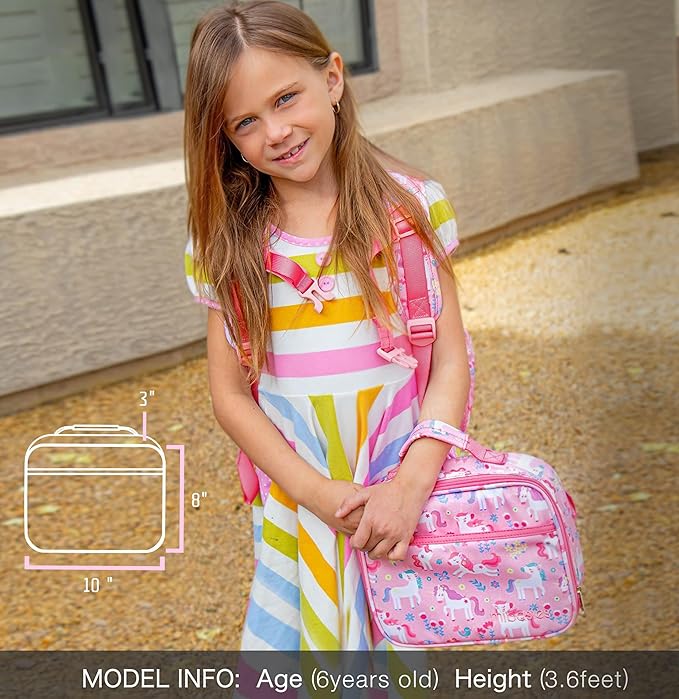 mibasies Kids Lunch Box for Girls Toddler, Insulated and Reusable Lunch Bag for School, Flower Unicorn