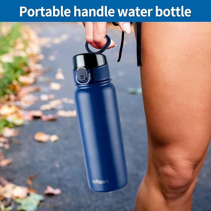 GOPPUS Insulated Water Bottle 20oz Stainless Steel BPA-Free Sports Bottle Ideal for School and Travel Silicone Spout Lid Prevents Leaks, Sweat, and Dust (Dark blue)