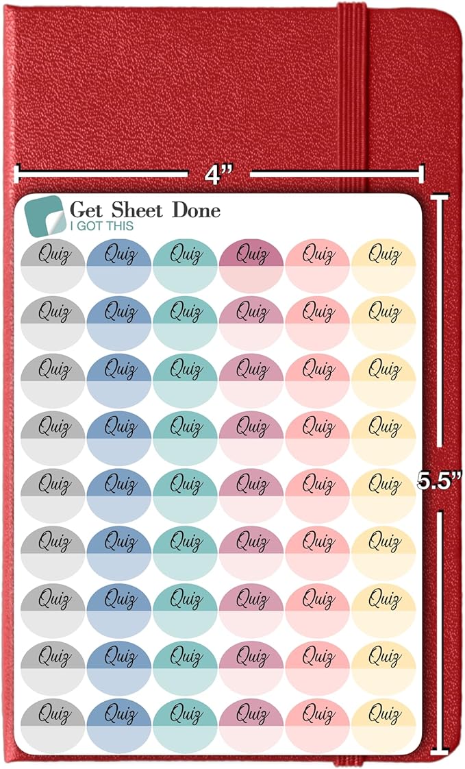 Student Planner Stickers – 48 Matte Vinyl Decals (½ Inch) – Quiz Reminder Labels for School, College, or Teachers – Functional Academic Organization for Bujo and Journaling (3 Sheets)