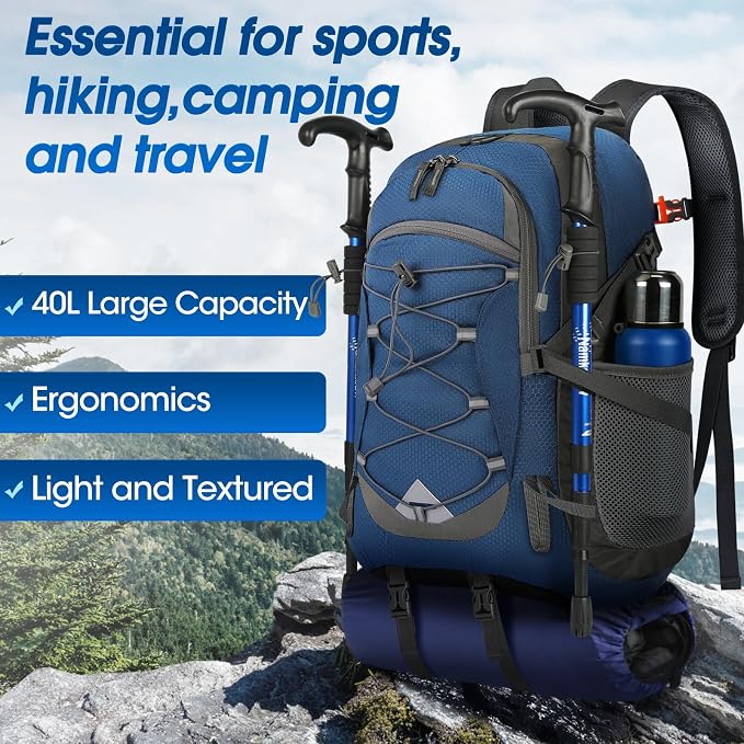 IGOLUMON Hiking Backpack 40L Packable Lightweight Camping Daypack Men Women | Multi-compartment storage Water-resistant Foldable Nylon Material Hiking Day pack for Camping Cycling Outdoor