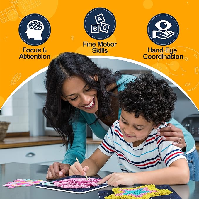 jackinthebox Poke Poke Art for Kids – Space Theme, Flower Pressing Kits, Mess-Free Fabric Art and Craft,Gift for Kids for Girls and Boys Ages 4 5 6 7 8