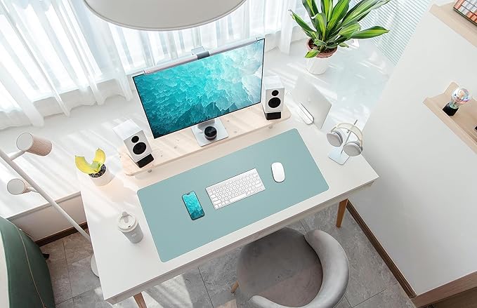 AFIING Cork Desk Mat 35.4" x 17", Dual-Sided Natural Cork & PU Leather Desk Pad, Non-Slip Waterproof Large Mouse Pad for Office, Home & Gaming (Light Blue)