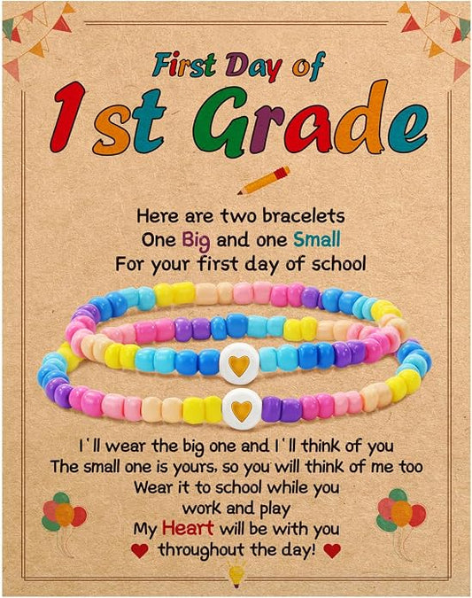 BAYLAY Back to School Bracelet - First Day of School Preschool/Kindergarten/1st Grade/2nd Grade/Back to School Stuff Gifts Supplies Mommy and Me Mommy Daughter Bracelets Heart Beaded Bracelets Gifts