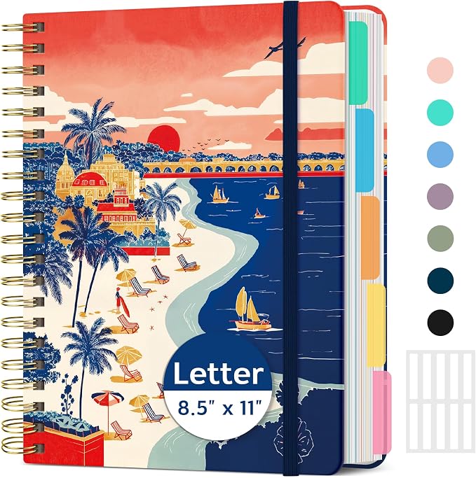 Taja Large Spiral Notebooks for Work 5 Subject with Removable Dividers