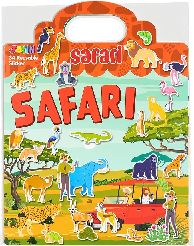 JOYIN Safari Animals Reusable Sticker Book for Toddlers, 3D Sticker Book for Kids 3 4 5, Travel Essentials, Airplane Activity Toys, Crafts Gifts, Birthday Gifts