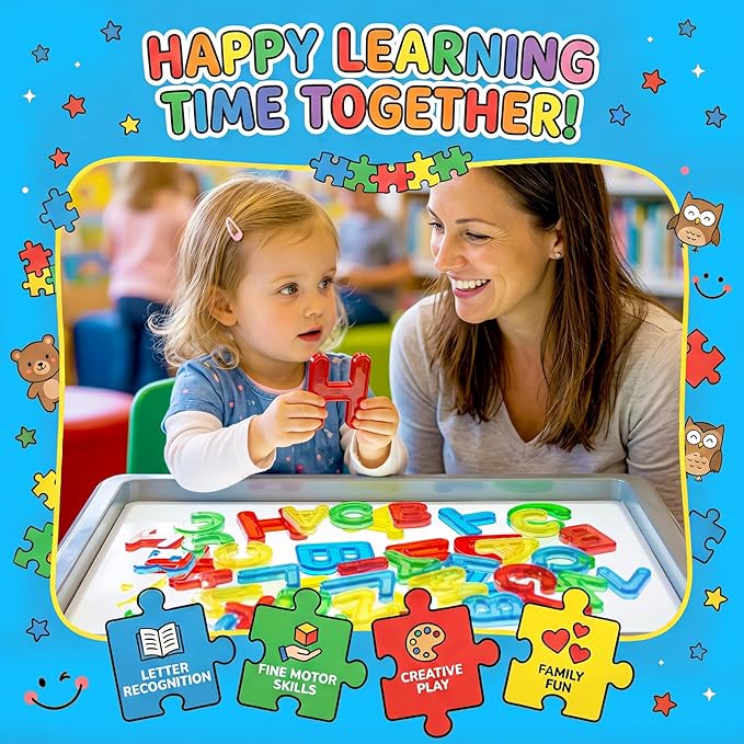Bbiamsleep 52 Pcs Plastic Capital Letters, Colorful Transparent Uppercase Letters Light Table Manipulatives for Sorting Counting Training Spelling
