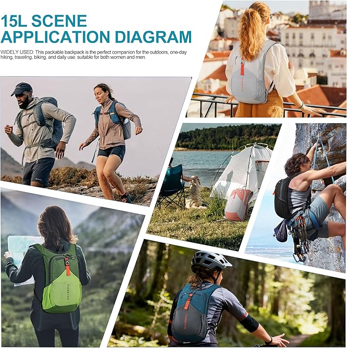 FIORETTO 10L/15L/20L Hiking Backpack for Women Men Mini Packable Backpack Lightweight Small Daypack for Travel Camping