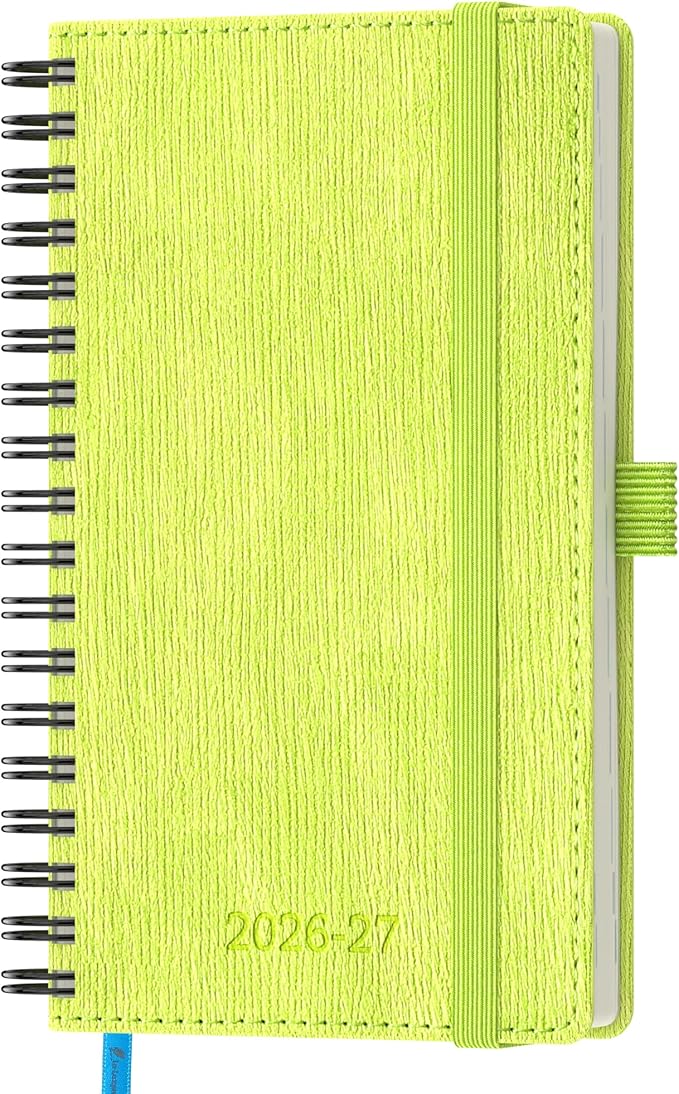 2026-2027 Planner, Daily Weekly Monthly Academic Planner, 18 Months Spiral Bound Agenda, 6.5" x 3.75", Vertical Layout, Calendar Planner, Vegan Leather Soft Cover,Apple Green