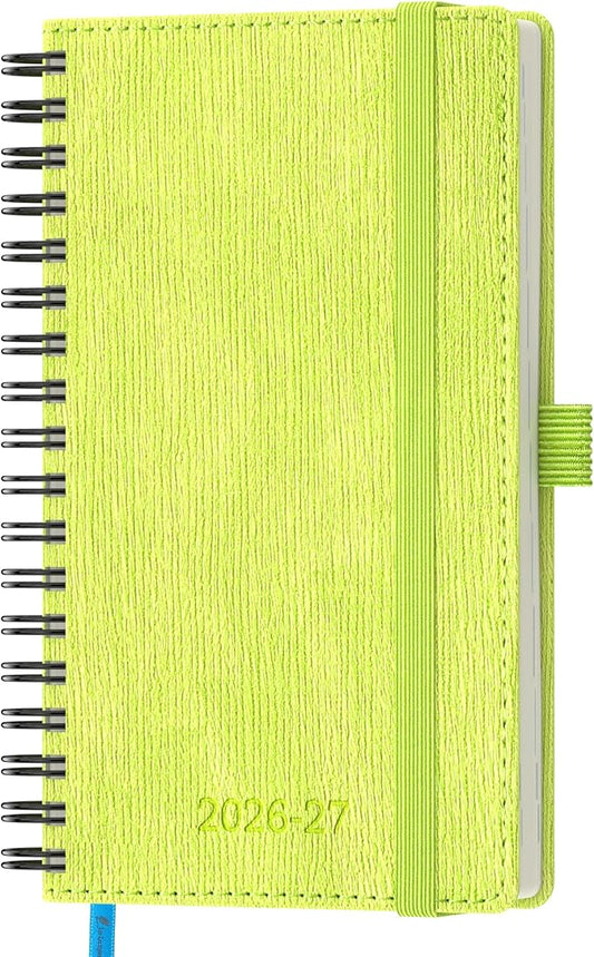 2026-2027 Planner, Daily Weekly Monthly Academic Planner, 18 Months Spiral Bound Agenda, 6.5" x 3.75", Vertical Layout, Calendar Planner, Vegan Leather Soft Cover,Apple Green