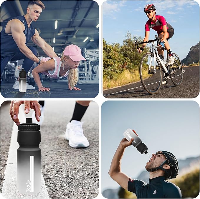 2 Pack Bike Water Bottle, Squeeze Water Bottle Leakproof BPA Free 24oz | with Capacity Scale w/Pull Top Lid, Reusable, for Bicycle, Gym,Camping, Hiking