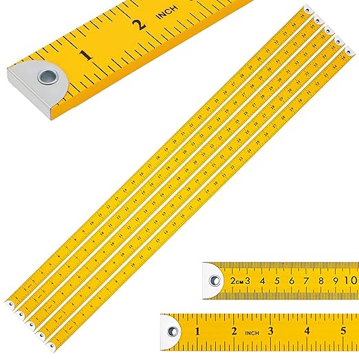 Hoteam 5 Pcs Heavy Duty Wooden Yardstick 36 Inches Natural Wood Yard Stick Ruler with Hang Hole Metal Tips 1/4-Inch-Thick Yardstick Ruler Metal Ends Meter Stick Clothing Measuring (Yellow)