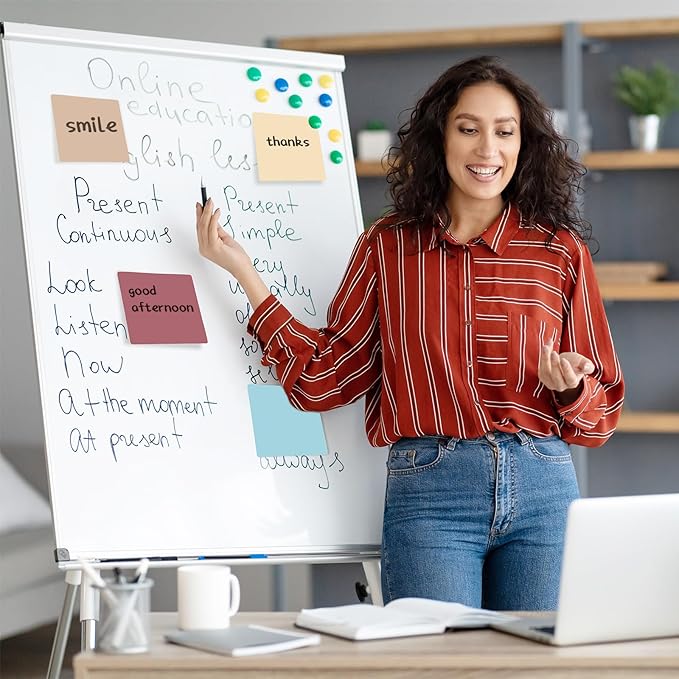 24 Pcs Reusable Dry Erase Sticky Notes 3"x 3" Whiteboard Labels Peel & Stick Dry Erase Colorful Labels and 2 Black Marker for Office Classroom Home Notes Lists Reminders Planning Teach(Morandi Color)