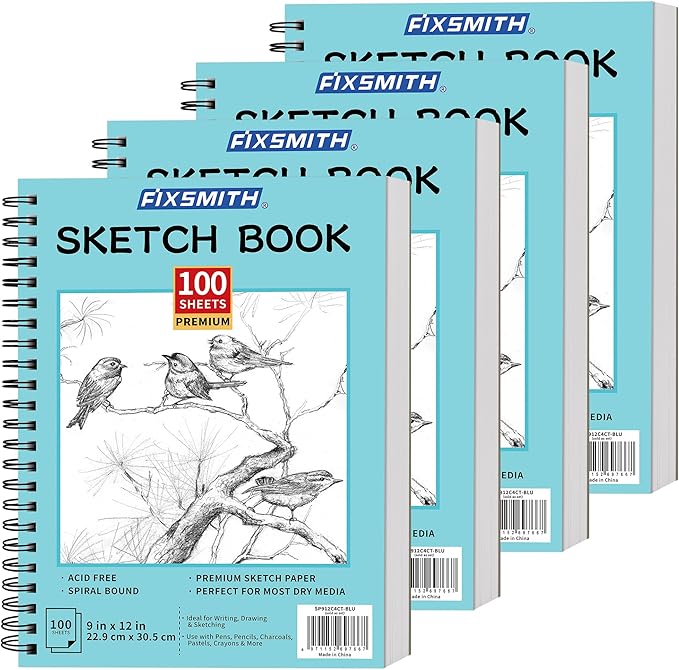 FIXSMITH 9"X12" Blue Sketch Book, 400 Sheets (68 lb/100gsm) Spiral Sketchbook, Acid Free Drawing Paper, Sketch Pad for Beginners,Artists & Professionals, Bright White